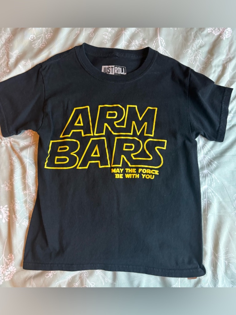 Kids Graphic Tee in Black with Yellow 'ARM BARS' Print